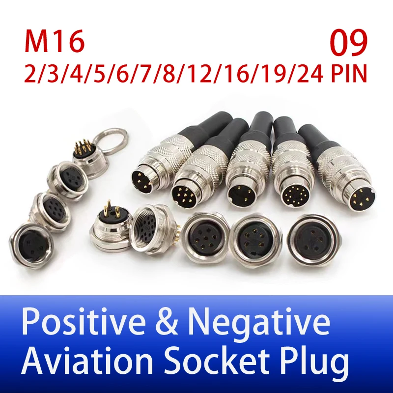 

5/10/20sets positive and negative 09 series aviation socket plug M16-2 3 4 5 6 7 8 12 16 19 24 pins connector