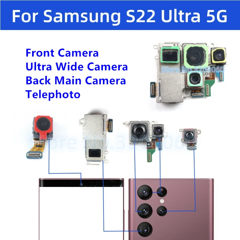 

Задняя фронтальная камера для Samsung Galaxy S22 Ultra 5G S908B S908U фронтальная селфи задняя камера запасной модуль
