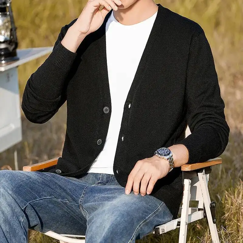 

Мужской свитер, кардиган, легкий деловой теплый мужской кардиган, осенняя тонкая удобная вязаная куртка с v-образным вырезом