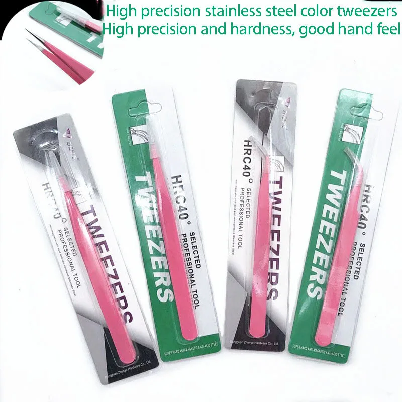 

New Pink Tweezers Stainless Steel High-Density Color Tweezers Blossom Eyelash Grafting Clip