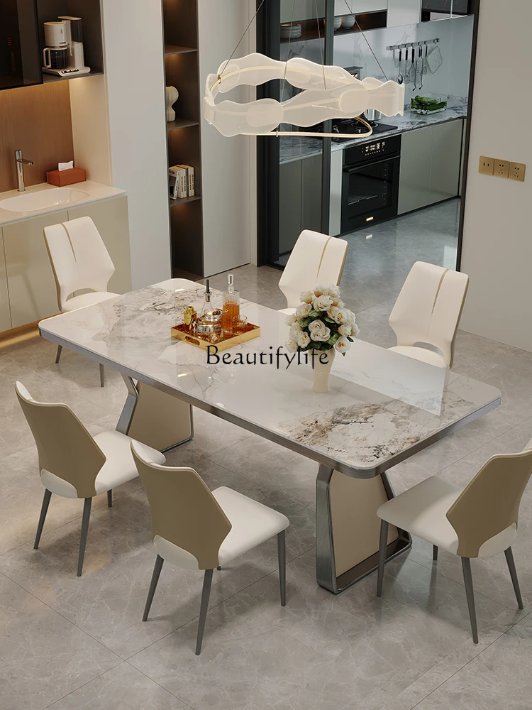 Italian rock slab dining table 2024 new small apartment rectangular dining table light luxury modern simplicity