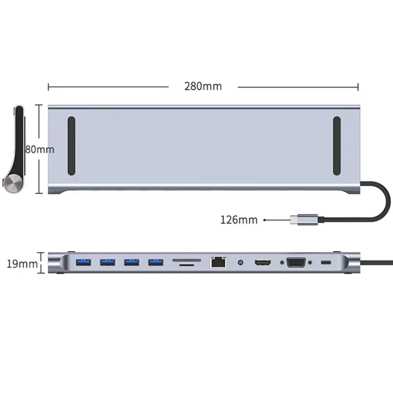 2025 heißer verkauf 11 in 1 USB C Hub Docking Station Typ C zu VGA 4K 1080P USB 3,0 Ethernet Netzwerk Hubs 11 Port Typ C Adapter für