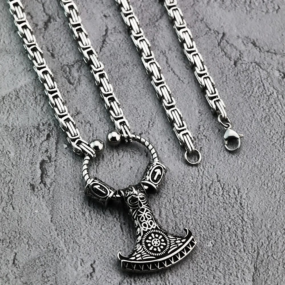 2024 New Men's Pendant Set Personalized Thor Hammer Dominant Byzantine Chain Titanium Steel Jewelry