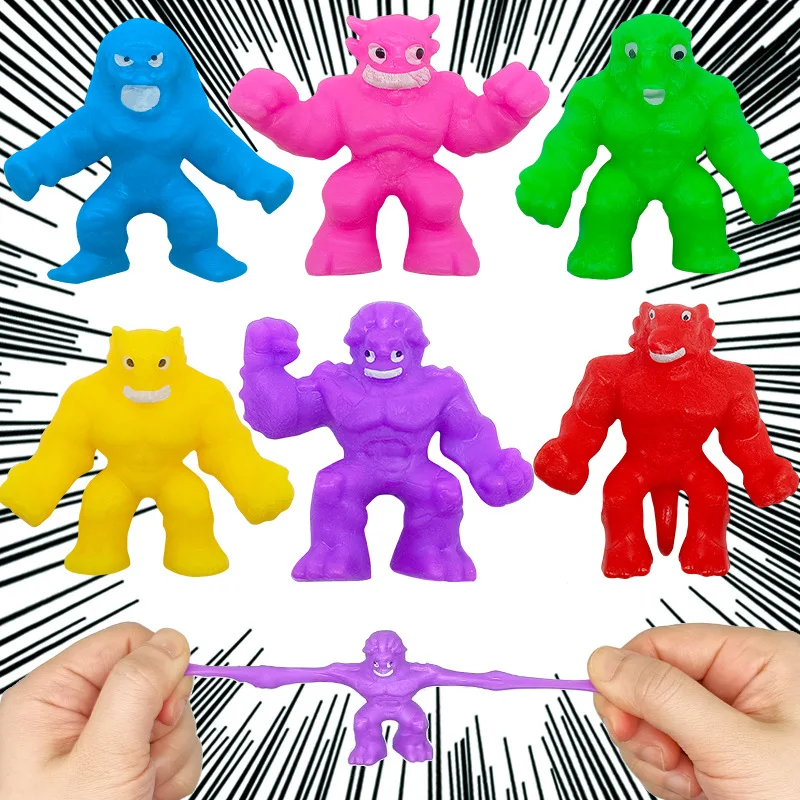 10pcs Kids Character Soft Mud Stress Reliever Toys Stretching Monsters Squeezing Dolls with Pinching Music Features for Gift