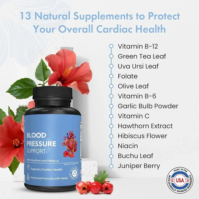 Hawthorn Berry, Hibiscus, Garlic, Olive Leaf Supplement - Supports Blood Circulation And Heart -60 Capsules