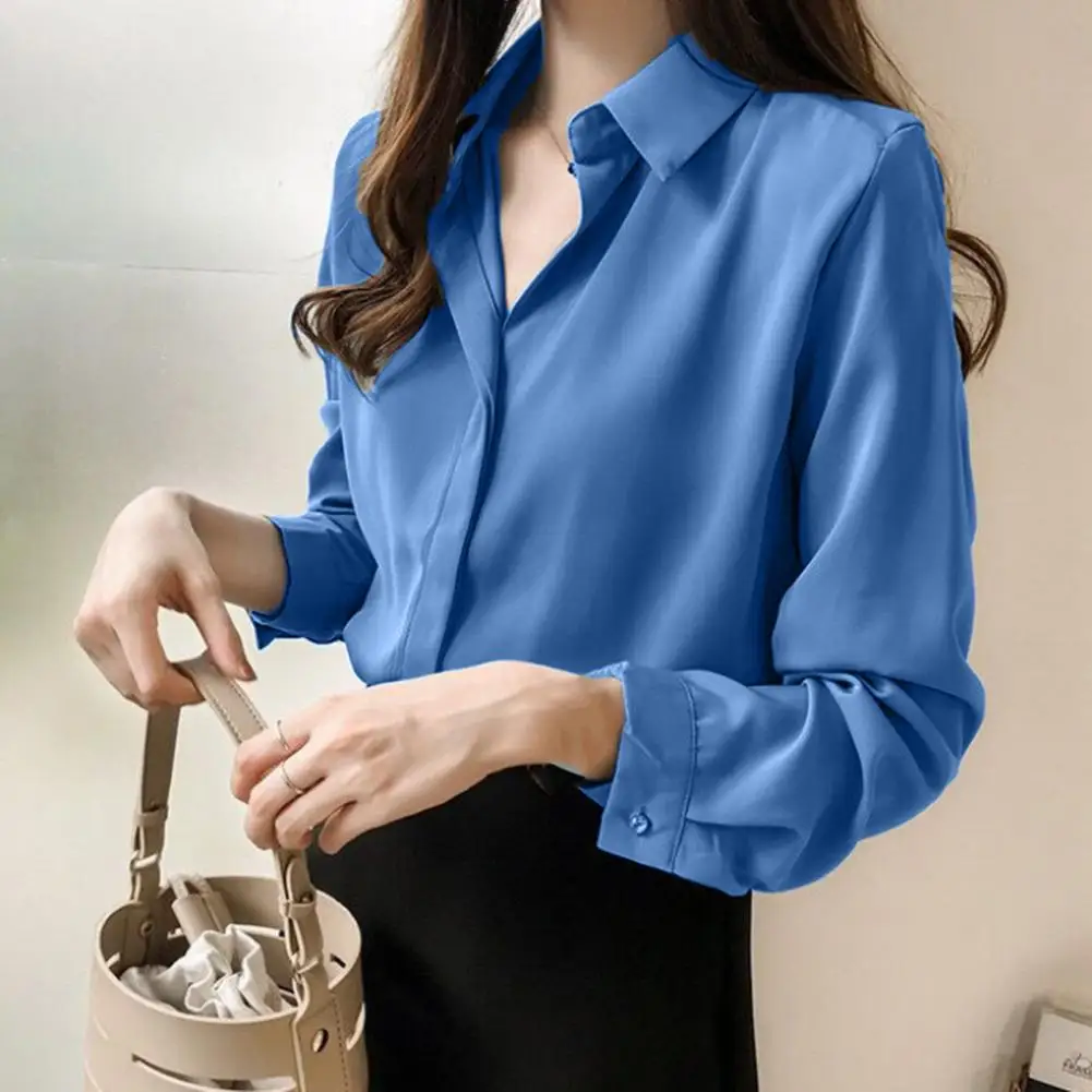 

Women Elegant Solid Chiffon Shirt Casual Long Sleeve V Neck Loose Shirt OL Style Single Breasted Shirt Office Lady Tunics Shirts