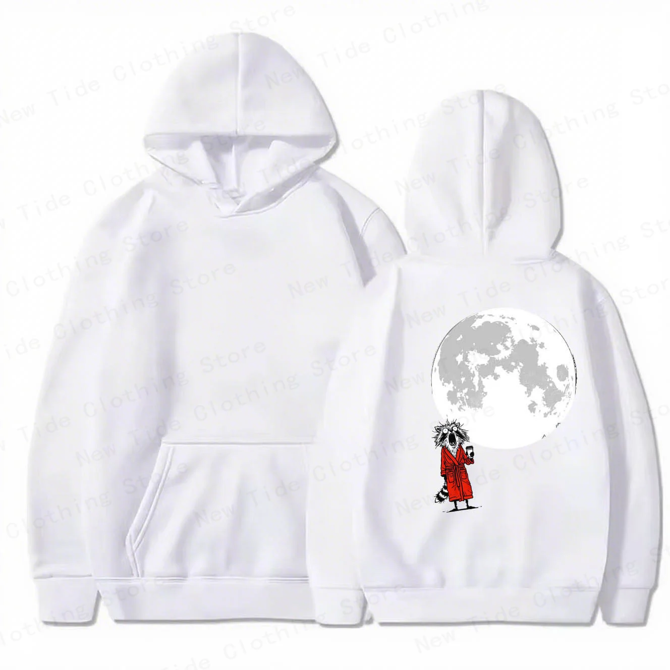 سترة بقلنسوة قطنية للرجال للخريف والشتاء تتميز بتصميم الراكون والرداء والقمر لمظهر الموضة الموسمية الرائعة