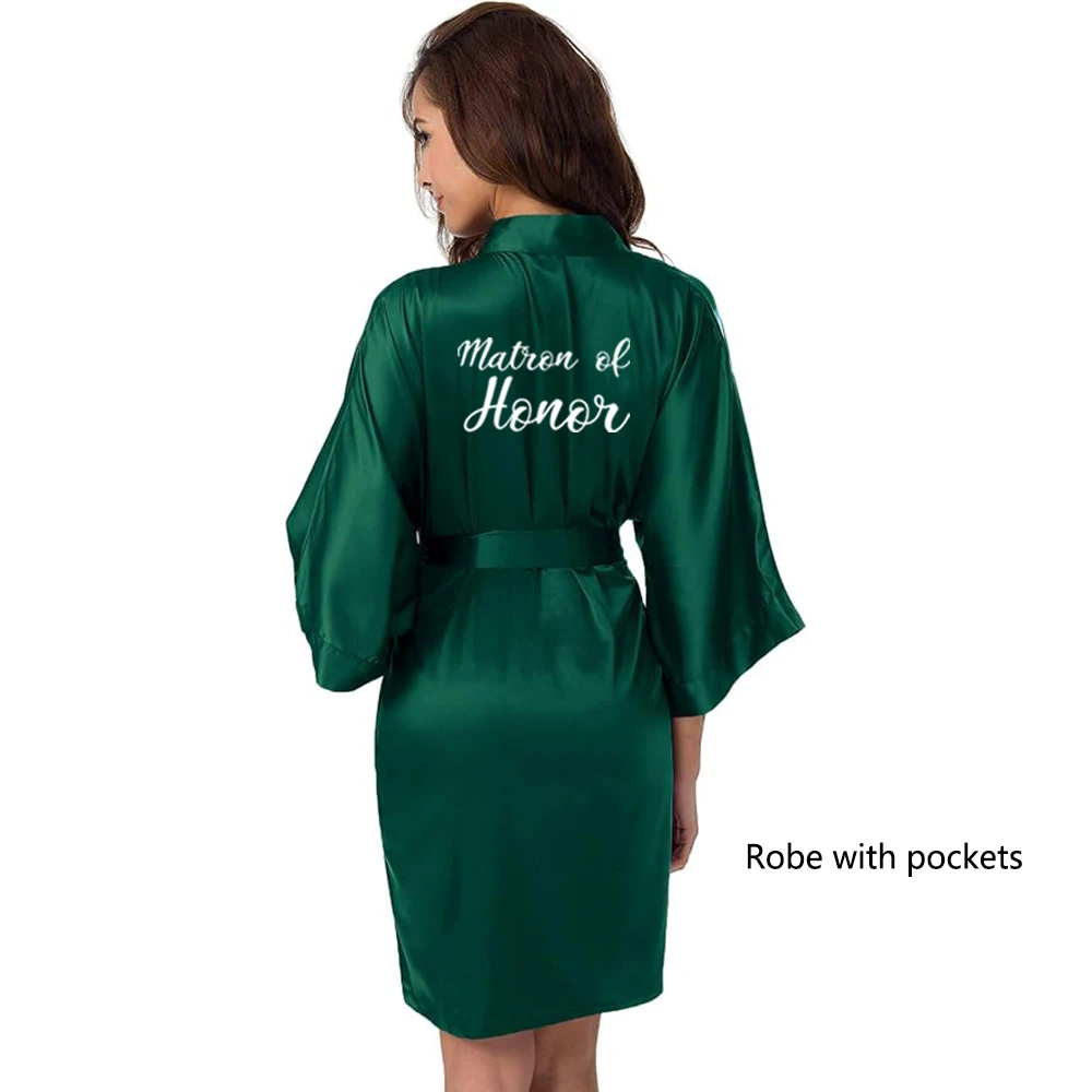 Bata de satén tipo kimono para fiesta de bodas, pijama para damas de honor con letras blancas YE8171