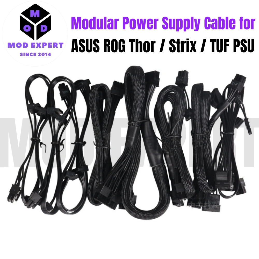 Modular Power Cable for ASUS ROG THOR/STRIX/TUF 750W 850W 1000W 1200W, 1600W PSUs, PCIe 8Pin, CPU 4+4Pin, SATA, Molex IDE, 24Pin