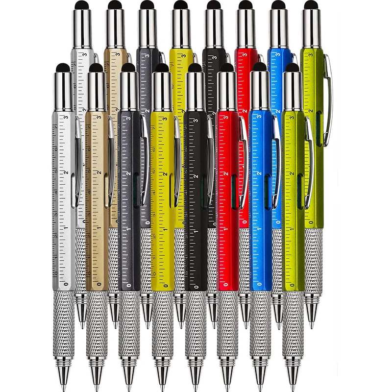 

16Pcs 6 In 1 Touch Ballpoint Stylus Pen With Spirit Level Ruler Screwdriver Tool Office School Supplies Hand tool