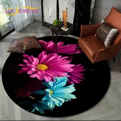 3D Daisy Nordic Flower Sunflower Round Area Rug,Carpet for Living Room Children's Bedroom Sofa Playroom Decor,Non-slip Floor Mat