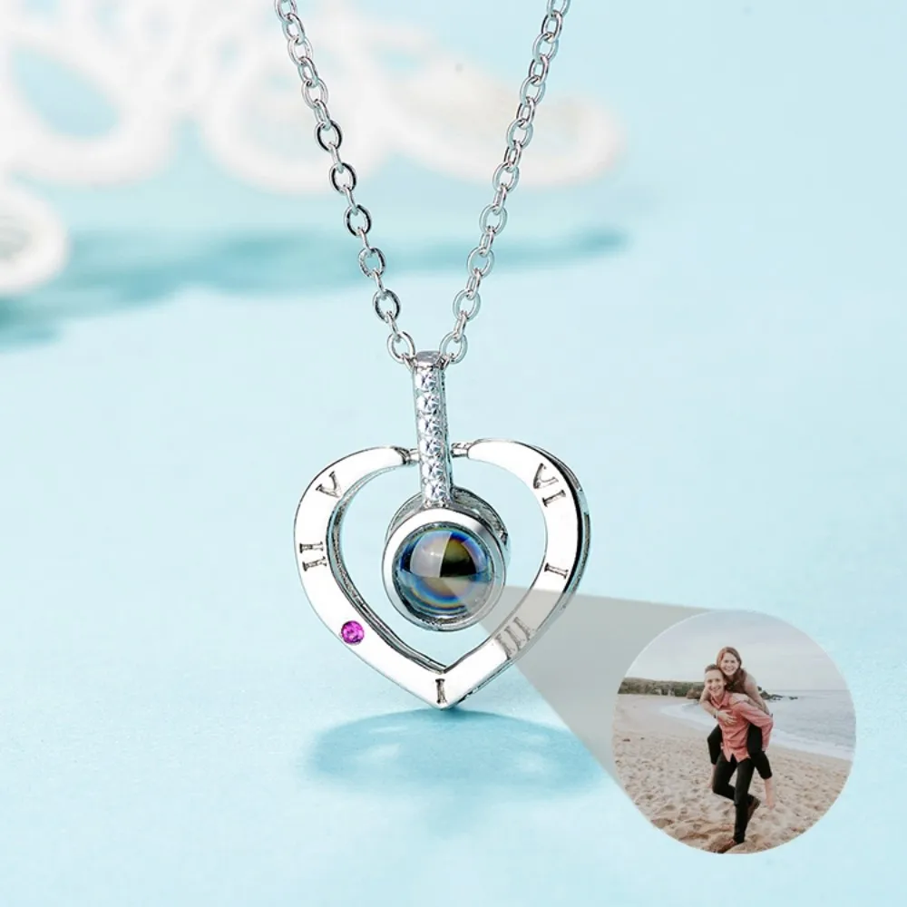 

Ожерелье с подвеской в виде сердца для женщин, ожерелье с проекцией фотографий на заказ, серебряная цепочка 925, индивидуальный подарок на день рождения