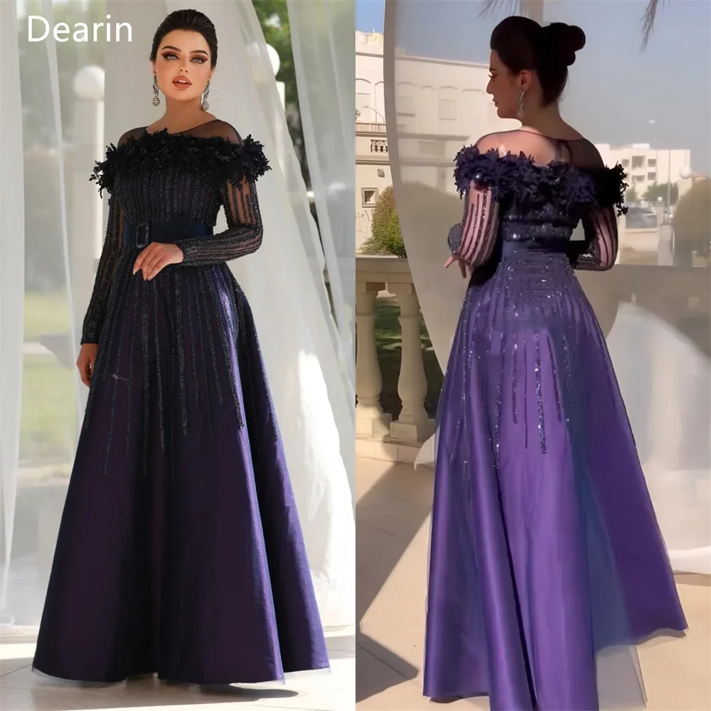 

Customized Prom Dress Dearin Scoop Neckline A-line Floor Length Skirts Sequin Draped Tulle Applique Bespoke Occasion Dresses Sau