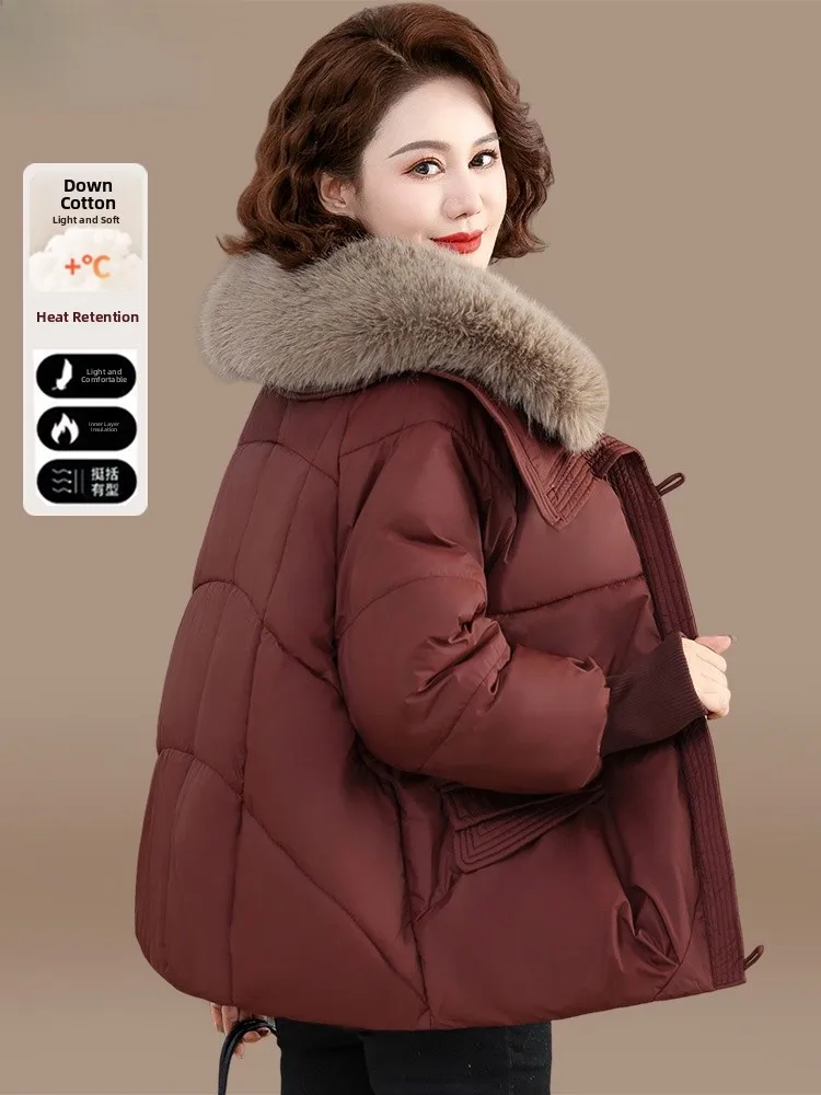 

Зимняя одежда Sli Mom: Новая хлопковая куртка 2024 года для женщин среднего возраста, утепленное пальто с большим меховым воротником, осенне-зимняя верхняя одежда из хлопка