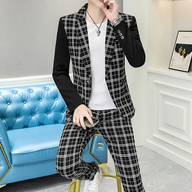 2-A52  Spring and Autumn trendy brand suits for men Korean style slim fit fashionabdsoprint high-end youth temperament suit th