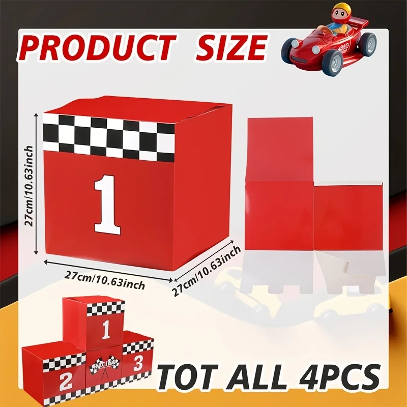 Large Racing Car Party Boxes Goodie Checkered Boxes for Birthday Decor Truck Race Car Podium Centerpiece Cardboard Party Favors