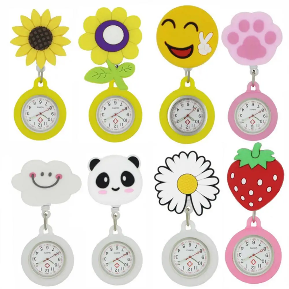 Montre de Poche Rétractable pour Infirmière, Belle, Pendentif, Tournesol, Soleil, Lune, Nuage, Quartz