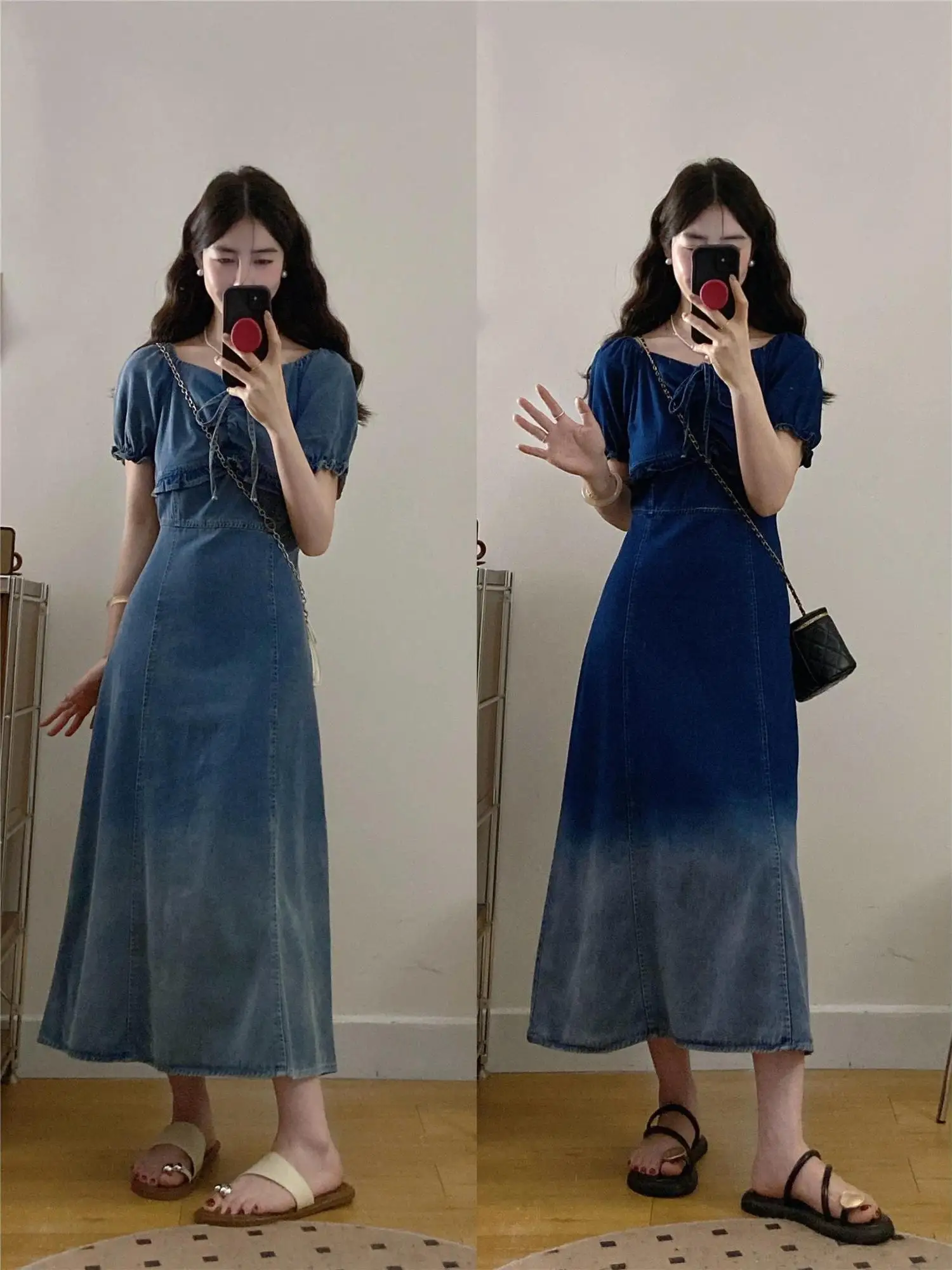 plus Size adient Denim Dr Coreano Sle Gonna a trapezio Vita snellente Design Quadrato Ne ort Sve Long Dr