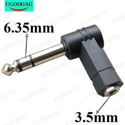 3.5mm to 6.35mm Right Angled Adaptor Stereo 3.5 Female Jack to 6.5 Male 90 Degree Headphone Audio Adaptor