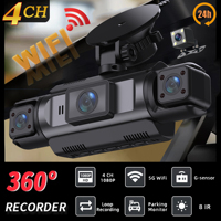 Car Dash Cam 4 Channel Black Box WiFi Driving Camera FHD 1080P Front Left Right Rear Night Vision Loop Recording add Hardwire ki