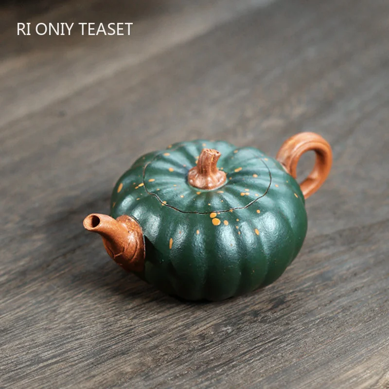 120ml Chinese Yixing Purple Clay Teapot Tradition Handmade Green Pumpkin Shape Tea Pot Beauty Zisha Kettle Tea Set Customized