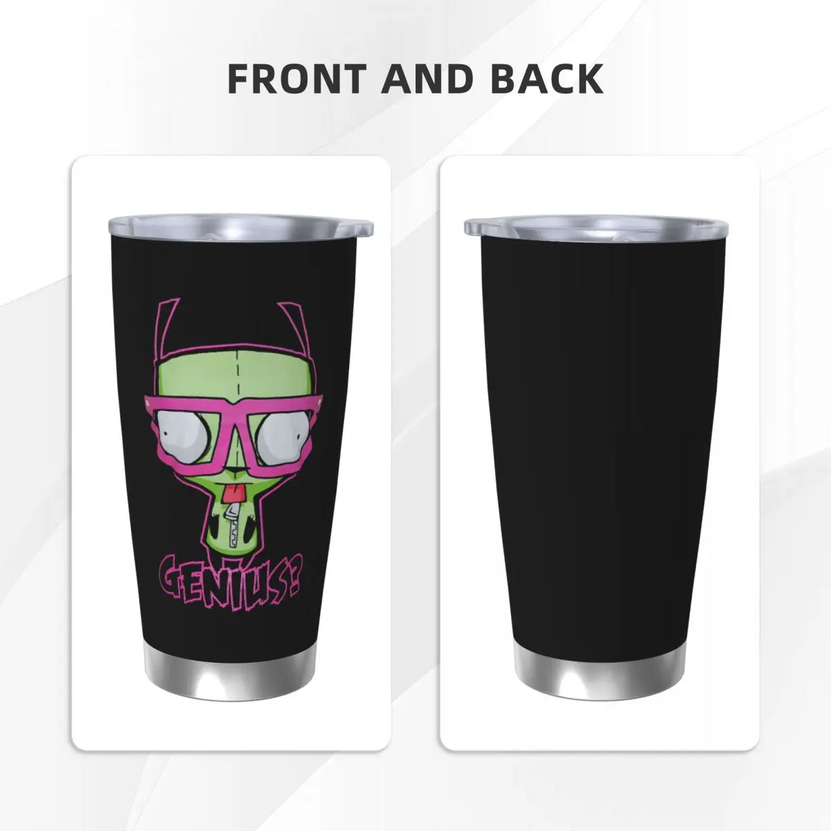 Kawaii Invader Zim Insulated Tumbler with Straws Vacuum Thermal Mug Office Home Car Bottle Cup, 20oz