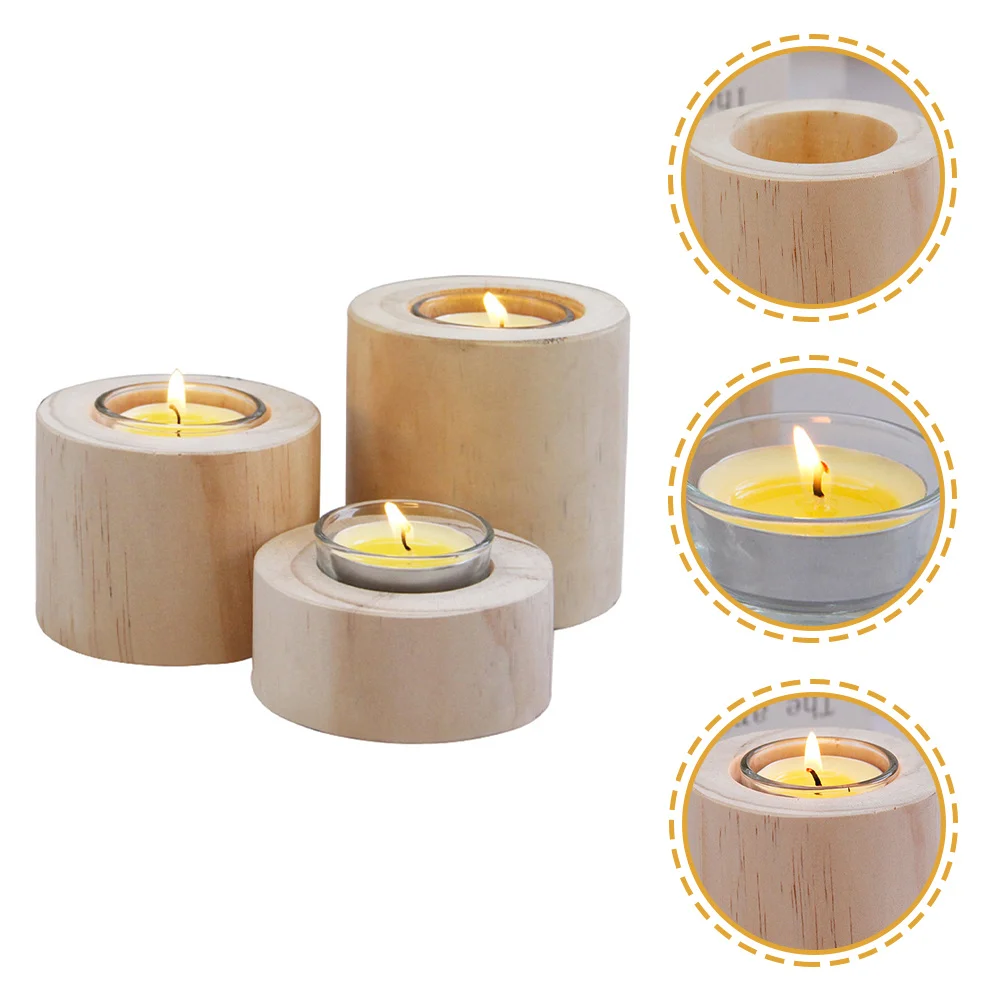 

3Pcs Wooden Holder Elegant Tea Light Stand for Romantic Dinner Table Decoration Glass Candlestick Holders
