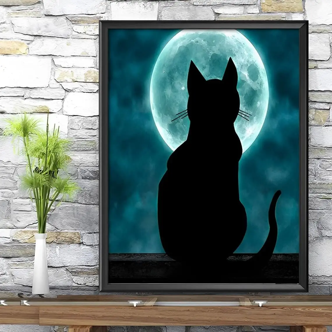 Cat with Moon by On Deviant Art Moon Art Cat Lover Gift Vintage Metal Tin Sign Bar Pub Club Cafe Home Wall Decor Metal Tin Sign