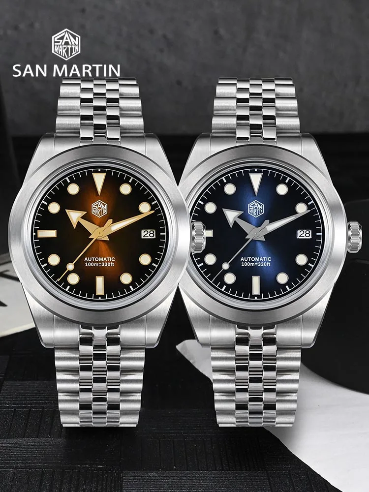 San Martin 39mm męski zegarek sportowy Sunray emaliowana tarcza NH35A automatyczny mechaniczny szafirowy wodoodporny 100m BGW-X1 Luminous SN0053