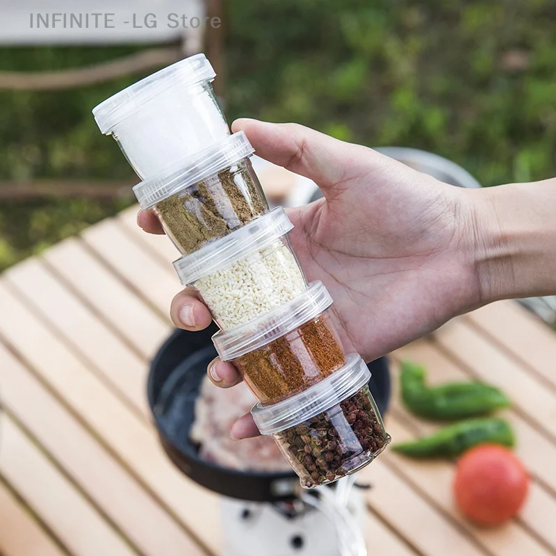 

Camping Spice Kit Portable Travel Spice Container Bag With 5 Clear Seasoning Bottles Travel Spice Holder Condiment Container Set