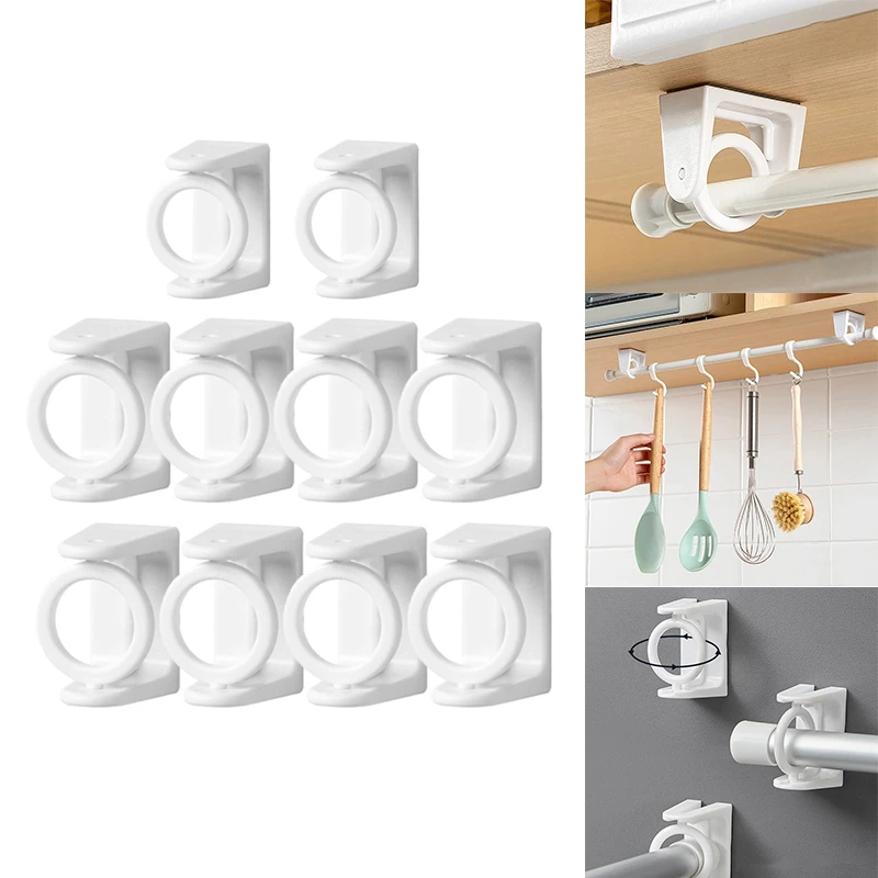 Best Curtain Rod Holder Clamp Hooks Self Adhesive Clothes Rail Bracket 360 Rotation Triangle Ring Adjustable Hooks