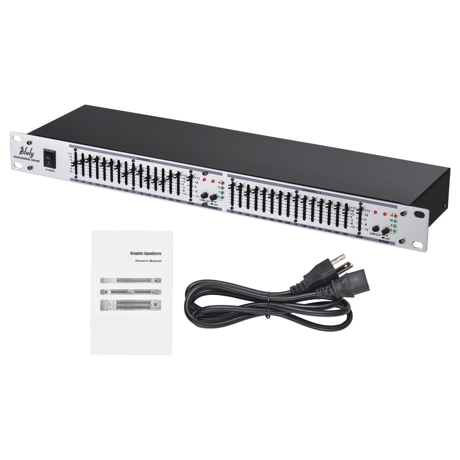 Btuty EQ-215 Dual Channel 15-Band Equalizer 1U Rack Mount 2-channel Stereo Graphic Equalizer 110-240V