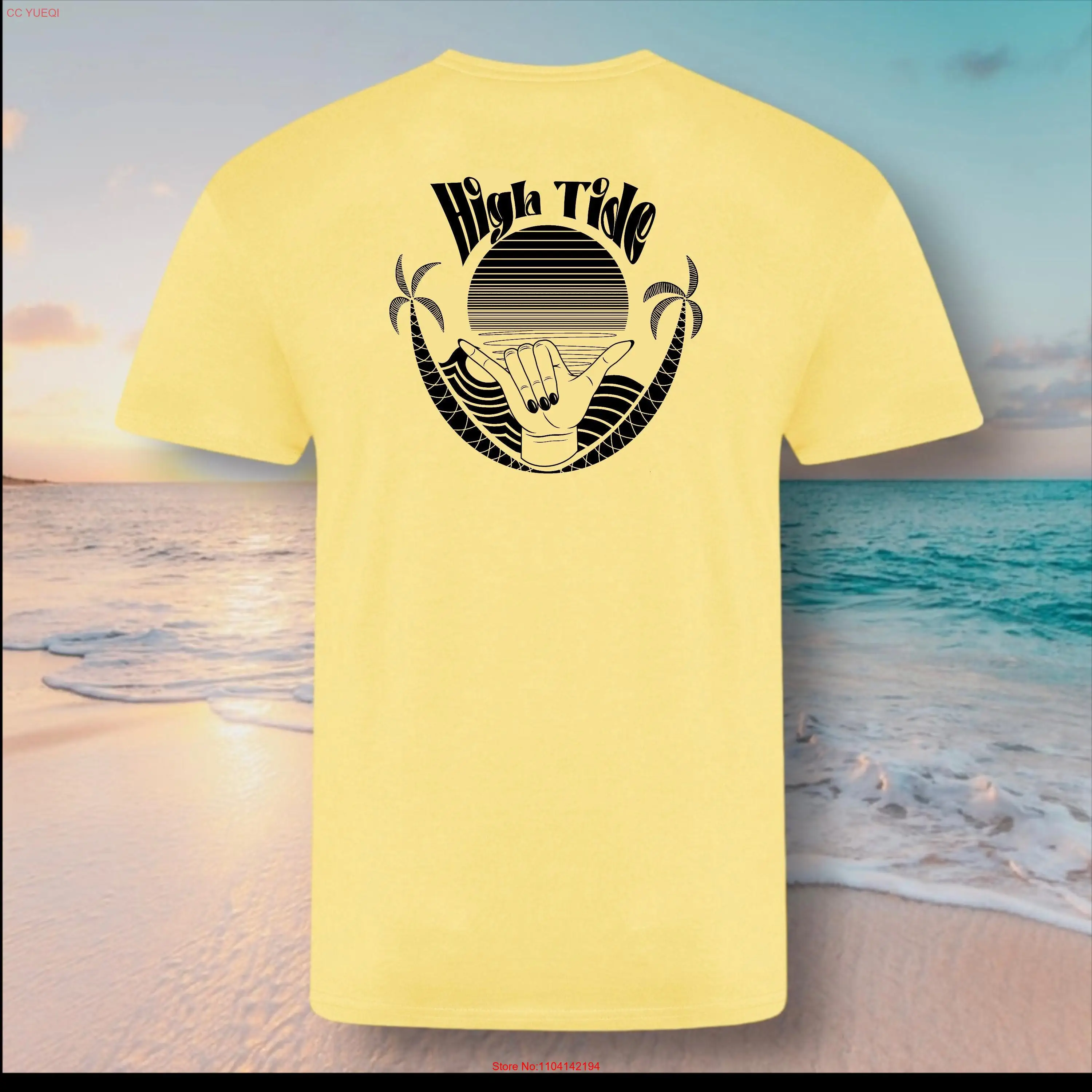 High Tide Cornwall Beach Illustration Surf Line Drawing T shirt Creating Waves Cornish Surfer Skate Brand Label Summer Apparel