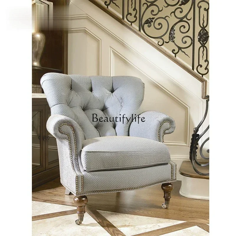02 * أريكة مفردة أمريكية أوروبية خفيفة فاخرة وبسيطة من القماش بالكامل كرسي نمر بدواسة لغرفة المعيشة من الخشب الصلب