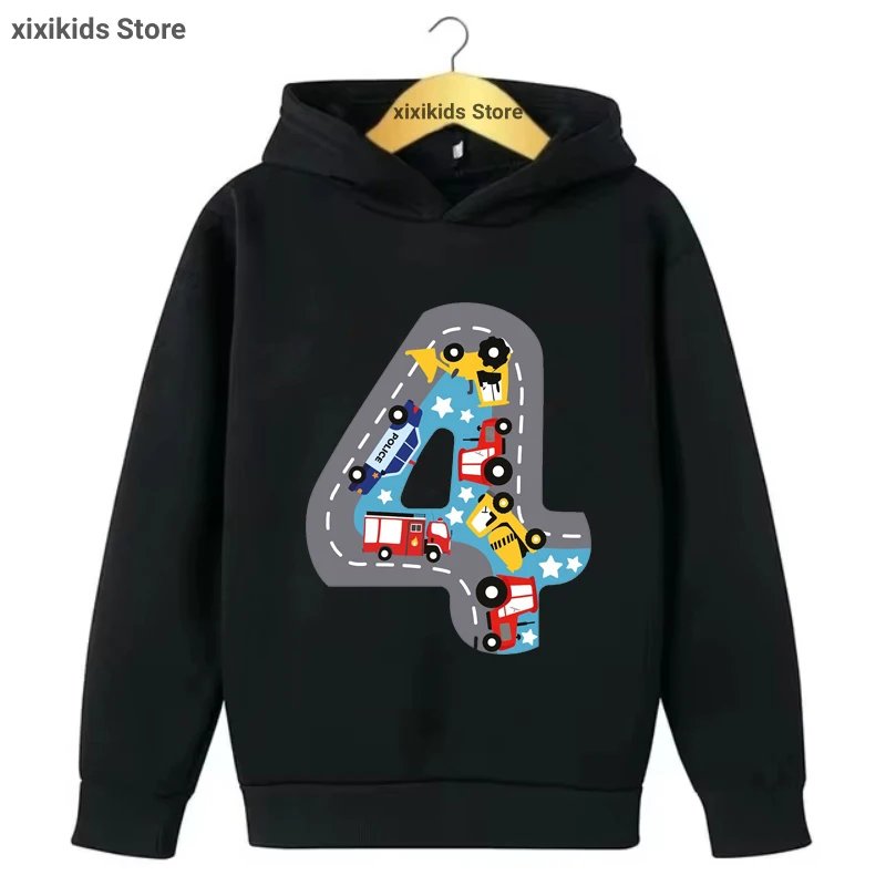 Kids hoodie 3th/4th/5th Tractor Car Printed Cap Hoodie For Girls/Boy Funny Birthday Gift Kids Clothes Autumn/ Winter Sweastshirt