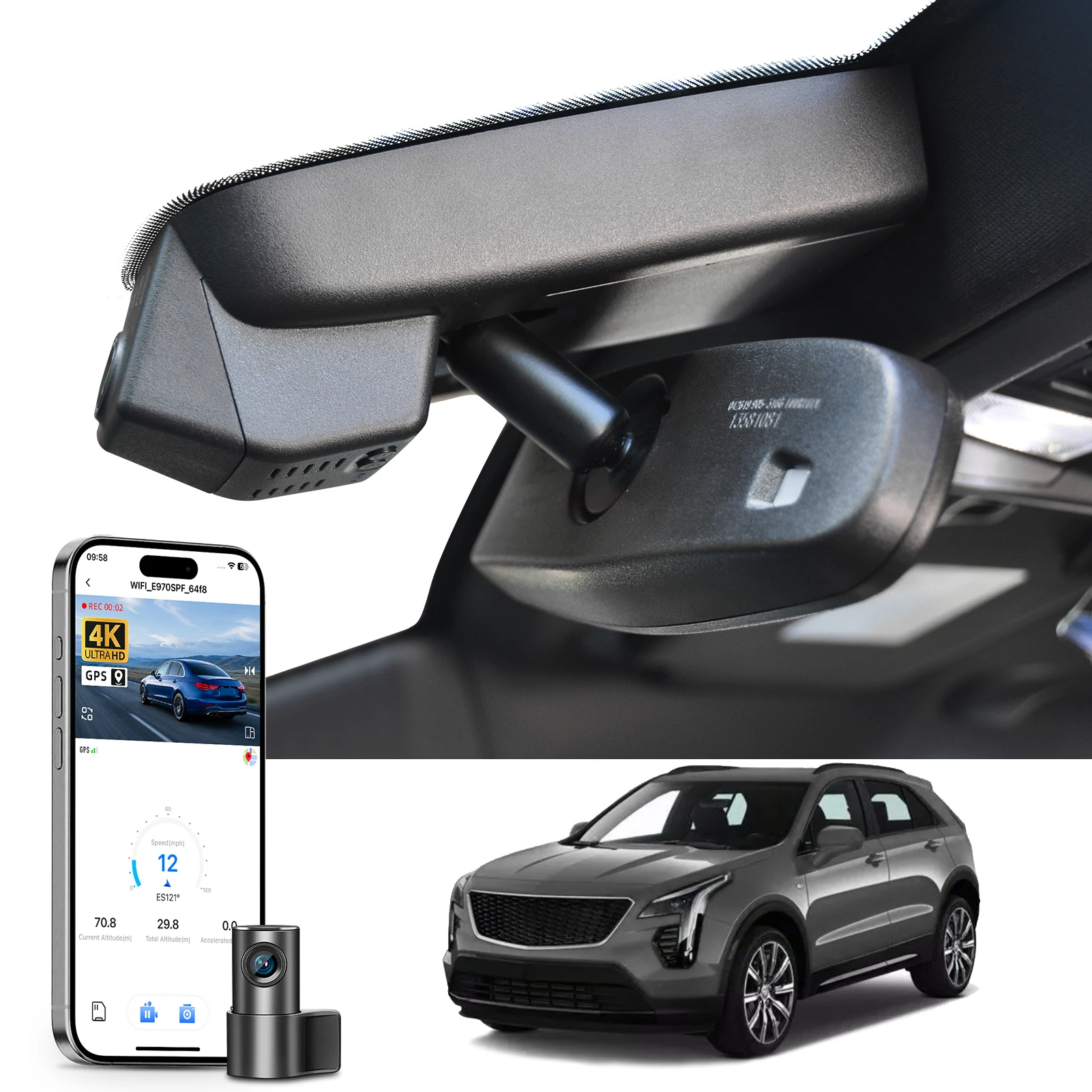 Cámara para Auto Mangoal 4K Dedicada para Cadillac XT4, Grabadora de Video para Vehículo 2019-2025 (Modelo A/B/C), WiFi y APP, GPS, Plug and Play