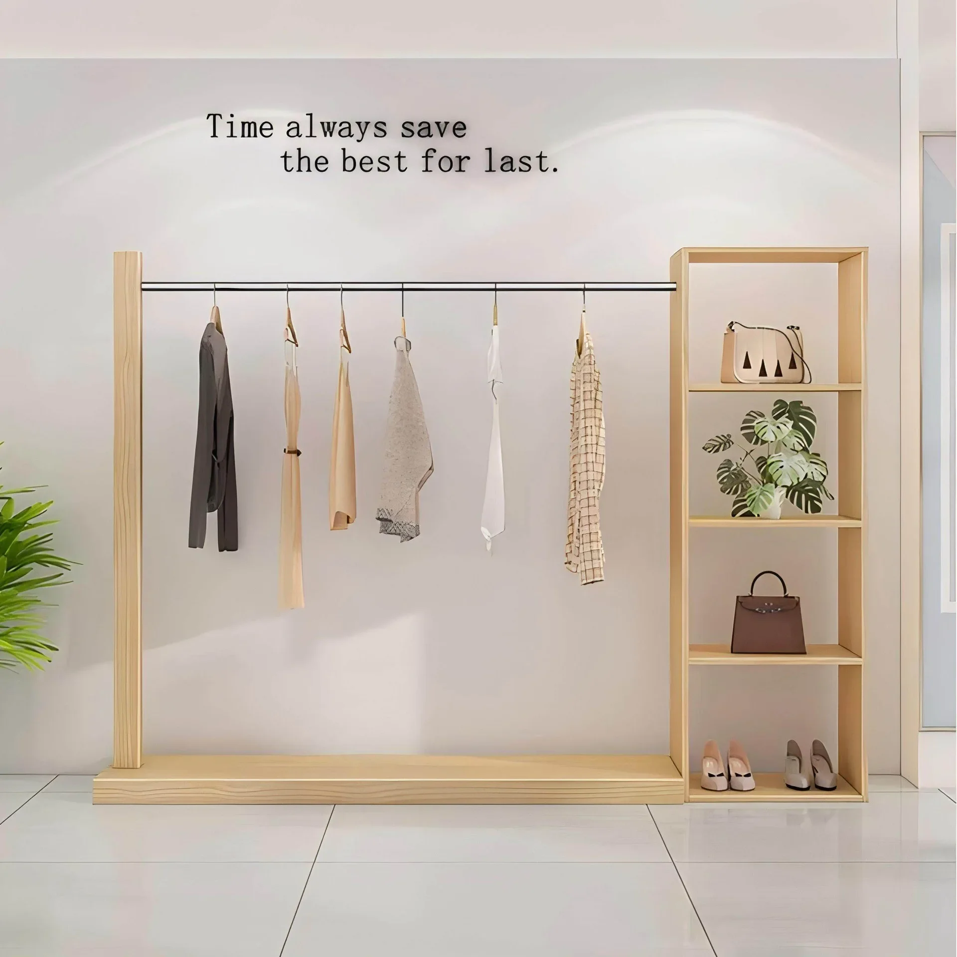 Women's clothing store Solid wood floor-to-ceiling hangers Clothing store Log Nakajima rack Display shelves