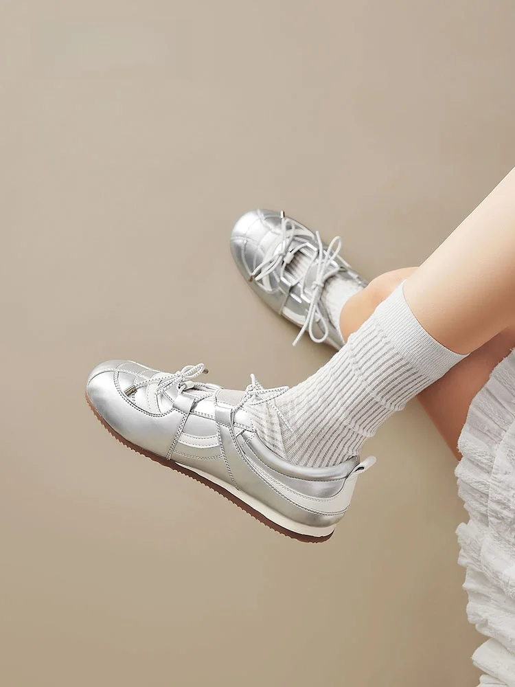 

Agsdon Silver Mary Jane Training Shoes Women's Summer Sporty Breathable Casual Low Top Flat Heel Rubber Outsole Fashionable
