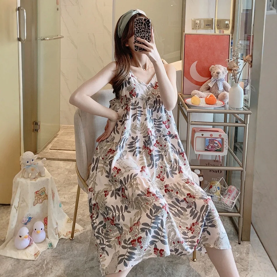 

Backless Cotton Silk Sleep Dress Women Summer Thin Sexy Artificial Cotton Strap Gown Japanese Court Style Viscose Nightgown H...