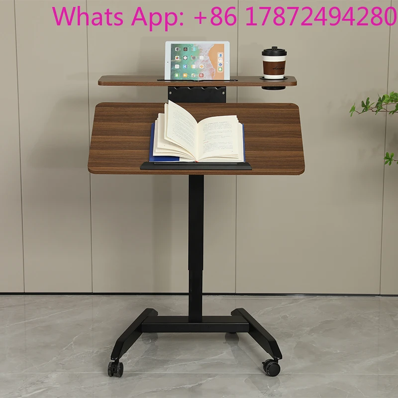 Pneumatic  Height Adjustable Standing Mobile Laptop Home Office Work Overbed Desk With 0 to 90 Angle Tiltable Desktop
