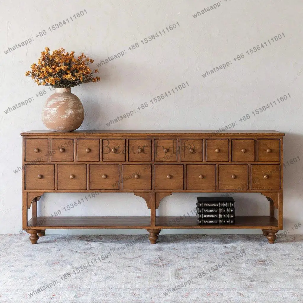 

French retro solid wood entrance decorative cabinet living room partition dining side cabinet