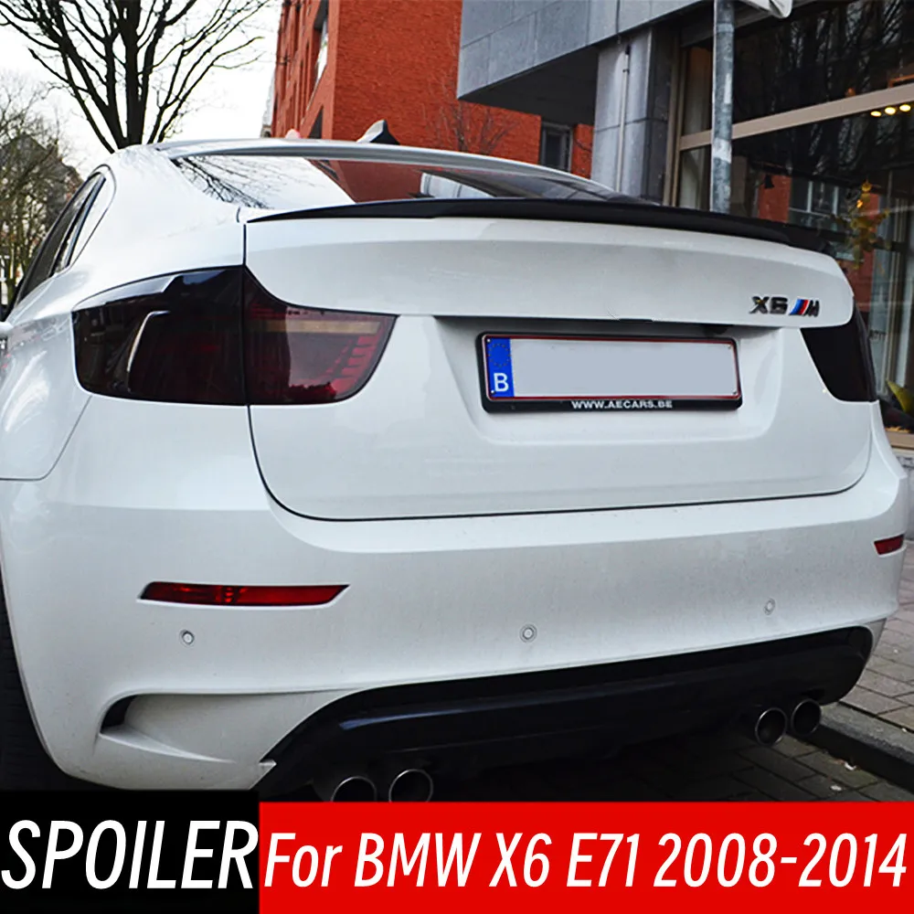 For 2008-2014 BMW X6 E71 Bodykit Car Rear Trunk Lid Ducktail Lip Spoiler Wings ABS Plastic Black Carbon Exterior Accessorie Part