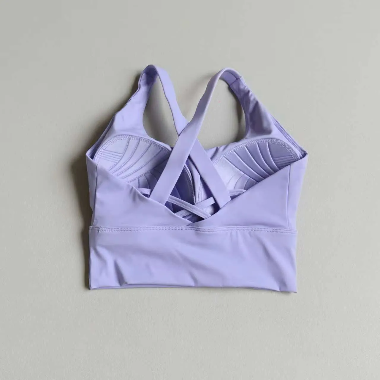 Einfarbiger Damen-Fitness-BH, weicher Rücken mit Kreuzmuster, hochfest, stoßfest, Sport-Top mit Brustpolster, Push-up-Yoga-Weste – Detail 11