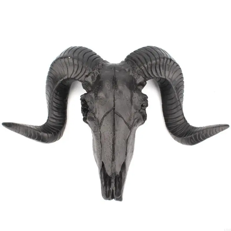 L9NB Fashionable Black Shofar Skull Wall Mounted Hanging Decoration Background Wall Hunters Ornament Cabin Lodge Bar