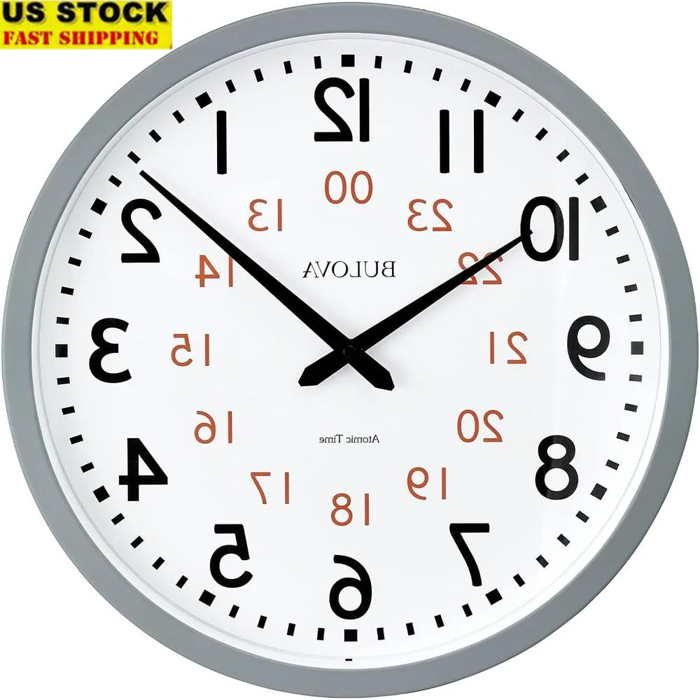 Modern Atomic Wall Clock Large Analog Display Quartz Battery School Office Round Timekeeping