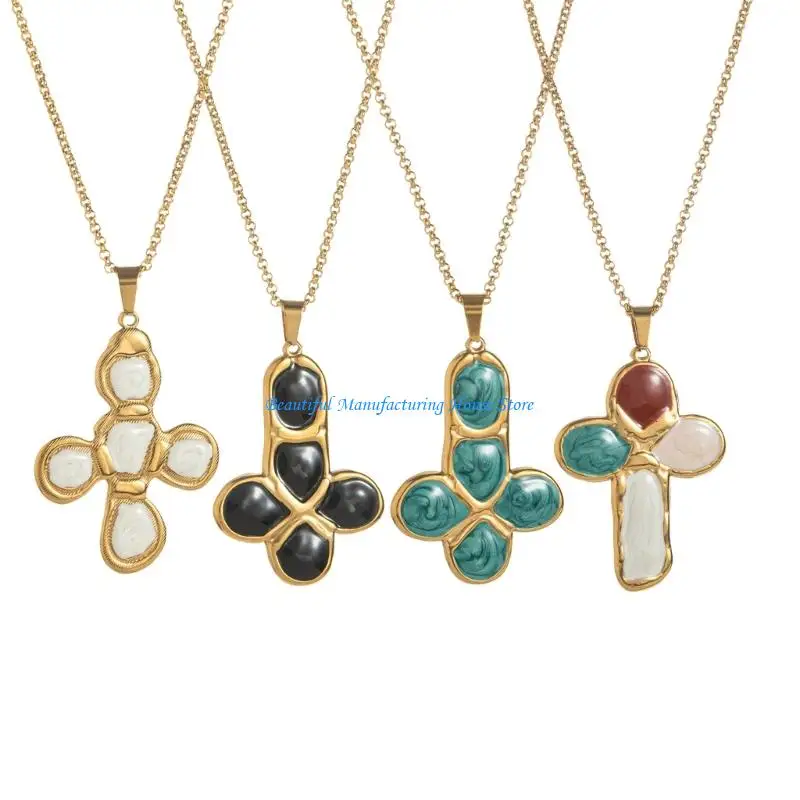 

E56A Artistic Crucifix Drop Pendant Necklace Stainless Steel Lightweight Daily Wear