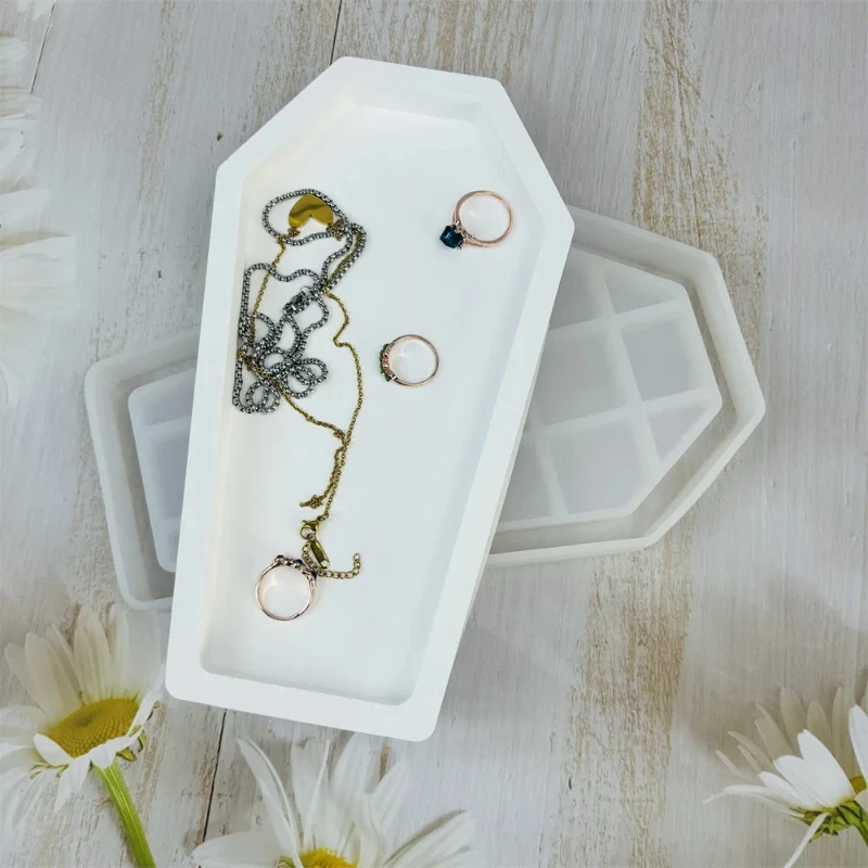 

Halloween Coffin Resin Mold Tray Storage Box Plaster Casting DIY Crafts Jewelry Holder Serving Plate Board for Home Decor