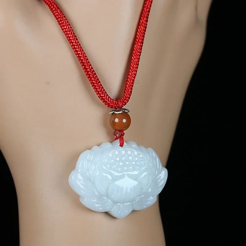 Natural Jadeite A Product Lotus Pendant, Male and Female Student Necklace  Good Things Come and Go Jade Pendant