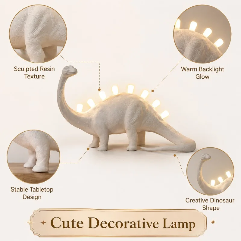 Creative Dinosaur Table Lamp LED Night Light Cute Animal Bedroom Lamp for Kids Room Study Desk Home Decor Gift Atmosphere Light