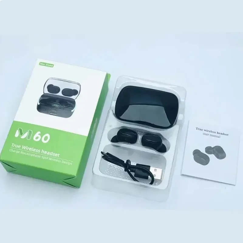 M60 Draadloze koptelefoon TWS Blue-tooth 5.3 Touch Smart Earbuds Gaming-hoofdtelefoon met lage vertraging en LED-display Power Bank